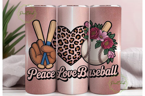 Peace Love Baseball 20oz Tumbler Wrap Sublimation PixelChick 