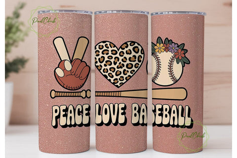 Peace Love Baseball 20oz Tumbler Wrap Sublimation PixelChick 