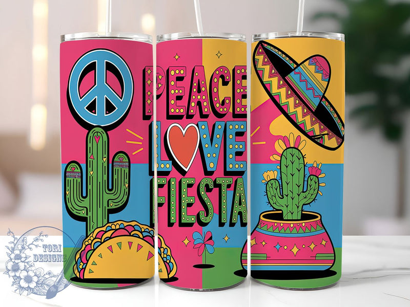 Peace Love Boho Fiesta Tumbler Wrap, Boho Tumbler Wrap, Fiesta Sublimation Design, 20oz Tumbler PNG, Cinco De Mayo Tumbler, Boho Sublimation Wrap, Peace Love Sublimation Sublimation ToriDesigns 