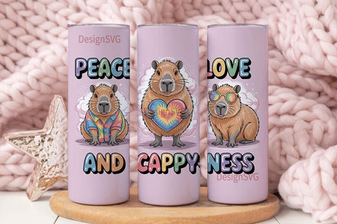 Peace Love Capybara 20oz Tumbler Wrap Sublimation DesignSVG 