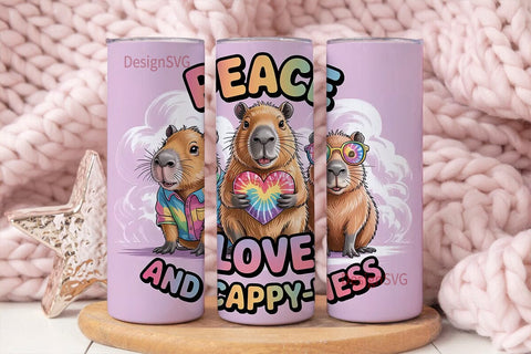Peace Love Capybara 20oz Tumbler Wrap Sublimation DesignSVG 