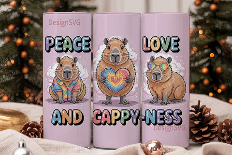 Peace Love Capybara 20oz Tumbler Wrap Sublimation DesignSVG 