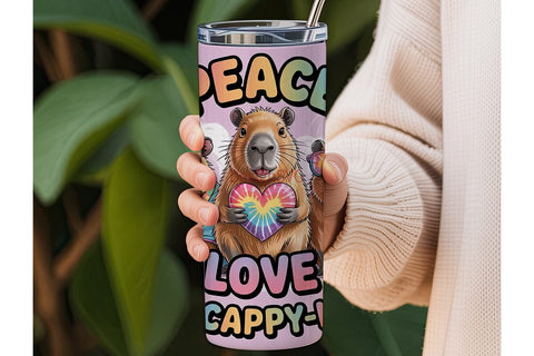 Peace Love Capybara 20oz Tumbler Wrap Sublimation DesignSVG 