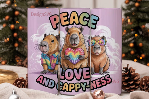 Peace Love Capybara 20oz Tumbler Wrap Sublimation DesignSVG 