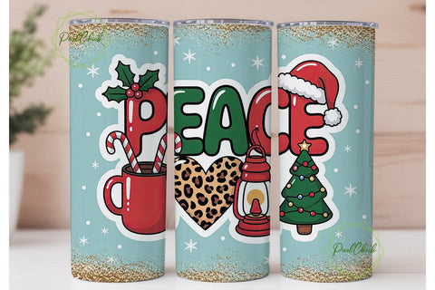 Peace Love Christmas 20oz Tumbler Wrap Sublimation PixelChick 