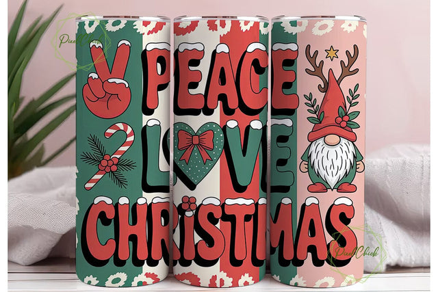 Peace Love Christmas 20oz Tumbler Wrap Sublimation PixelChick 