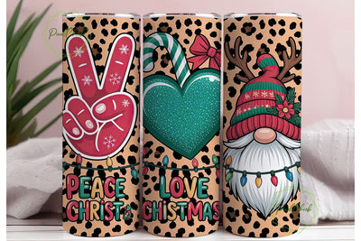Peace Love Christmas 20oz Tumbler Wrap Sublimation PixelChick 