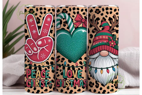 Peace Love Christmas 20oz Tumbler Wrap Sublimation PixelChick 