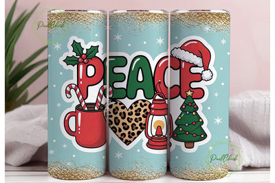 Peace Love Christmas 20oz Tumbler Wrap Sublimation PixelChick 