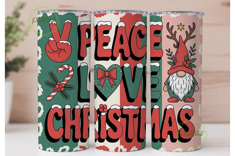 Peace Love Christmas 20oz Tumbler Wrap Sublimation PixelChick 
