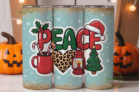 Peace Love Christmas 20oz Tumbler Wrap Sublimation PixelChick 