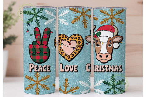Peace Love Christmas 20oz Tumbler Wrap Sublimation PixelChick 