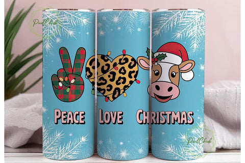 Peace Love Christmas 20oz Tumbler Wrap Sublimation PixelChick 