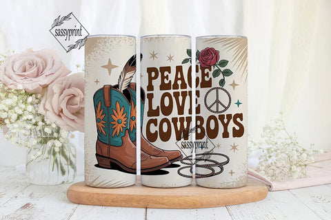 Peace Love Cowboys 20oz Tumbler Wrap Sublimation sassyprint 