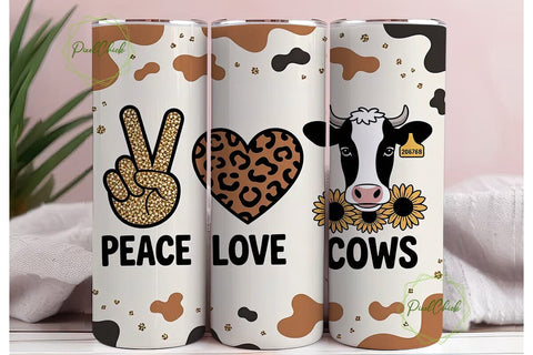Peace Love Cows 20oz Tumbler Wrap Sublimation PixelChick 