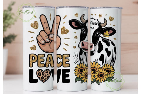 Peace Love Cows 20oz Tumbler Wrap Sublimation PixelChick 