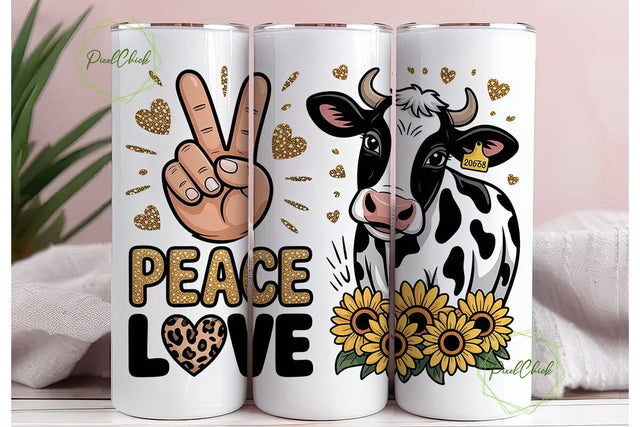 Peace Love Cows 20oz Tumbler Wrap Sublimation PixelChick 