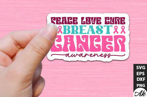Peace love cure breast cancer awareness Retro Stickers Design SVG akazaddesign 