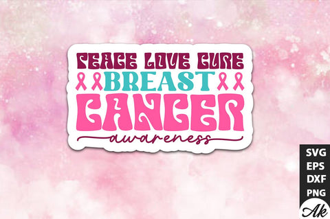 Peace love cure breast cancer awareness Retro Stickers Design SVG akazaddesign 