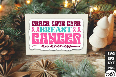 Peace love cure breast cancer awareness Retro Stickers Design SVG akazaddesign 