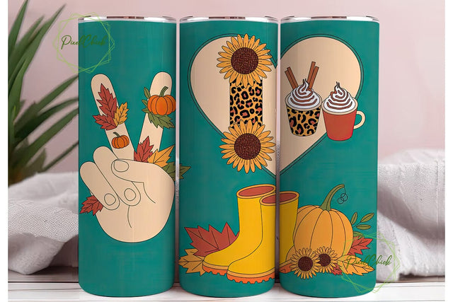 Peace Love Fall 20oz Tumbler Wrap Sublimation PixelChick 