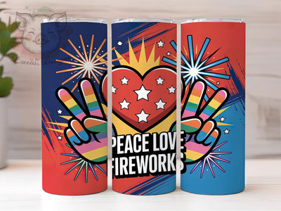 Peace Love Fireworks 20oz Tumbler, American Flag Wrap, Patriotic USA Design, Independence Day Sublimation, 4th of July Wrap, 20oz Tumbler Design, PNG Tumbler Wrap Sublimation Lara' s Designs 