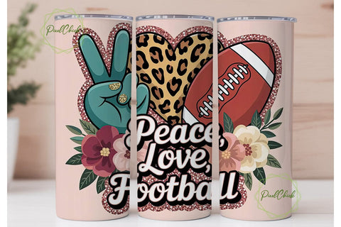 Peace Love Football 20oz Tumbler Wrap Sublimation PixelChick 