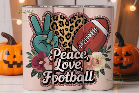 Peace Love Football 20oz Tumbler Wrap Sublimation PixelChick 