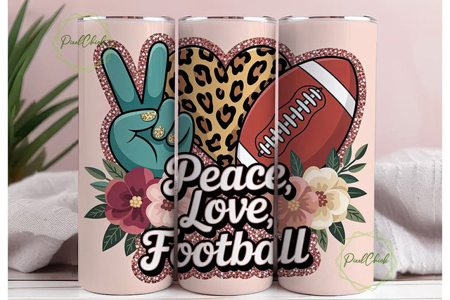 Peace Love Football 20oz Tumbler Wrap Sublimation PixelChick 