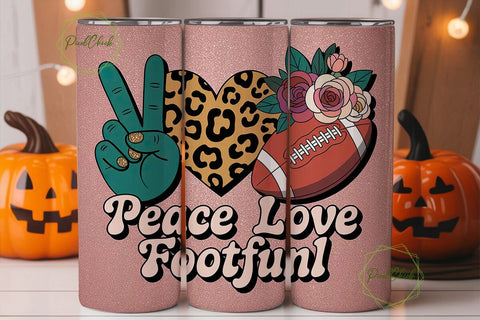 Peace Love Football 20oz Tumbler Wrap Sublimation PixelChick 