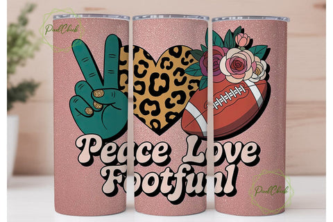 Peace Love Football 20oz Tumbler Wrap Sublimation PixelChick 