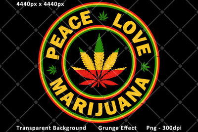 Peace Love Marijuana - Cannabis Leaf Rasta Png Sublimation Karma Genie Graphics 