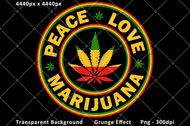 Peace Love Marijuana - Cannabis Leaf Rasta Png Sublimation Karma Genie Graphics 