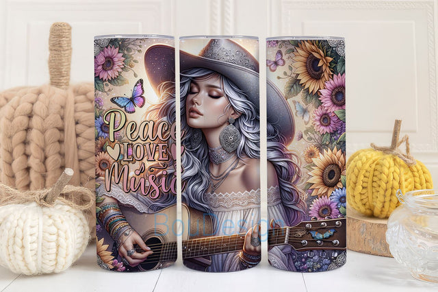 Peace love Music 20 Oz Skinny Sublimation Tumbler PNG, Positive Tumbler Design, Music Lover Tumbler Wrap Digital Sublimation design Sublimation BouDesign 