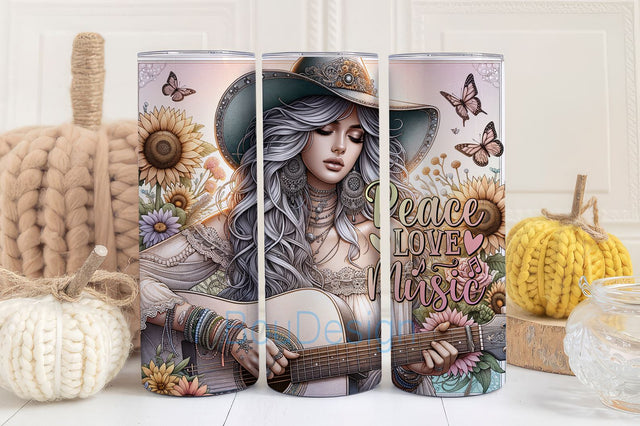 Peace love Music 20 Oz Skinny Sublimation Tumbler PNG, Positive Tumbler Design, Music Lover Tumbler Wrap Digital Sublimation design Sublimation BouDesign 