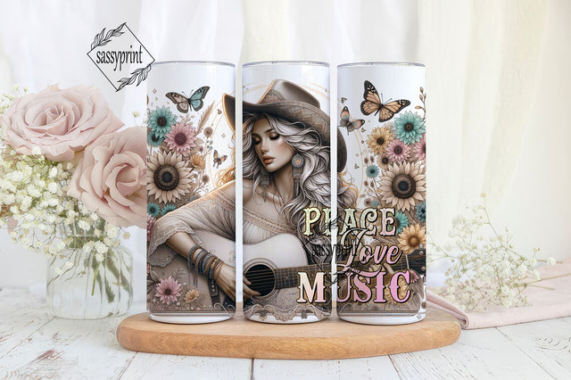 Peace love Music 20 Oz Skinny Sublimation Tumbler PNG, Positive Tumbler Design, Music Lover Tumbler Wrap Digital Sublimation design Sublimation sassyprint 