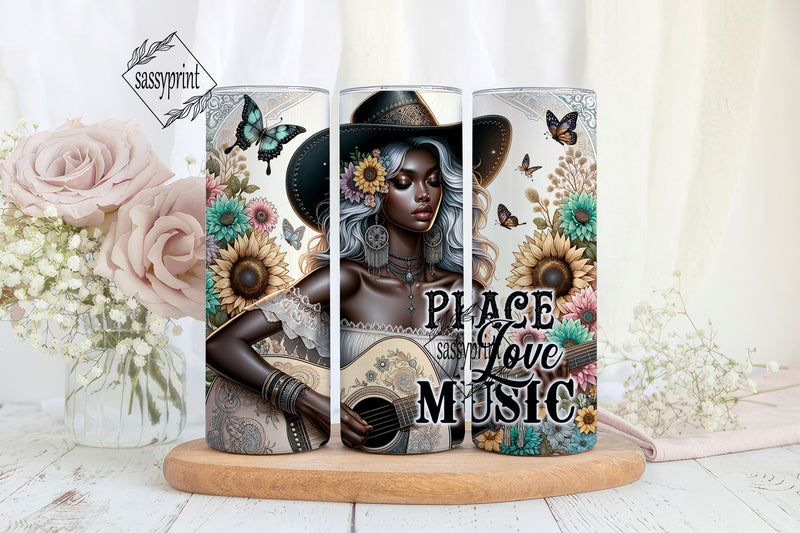 Peace love Music 20 Oz Skinny Sublimation Tumbler PNG, Positive Tumbler ...