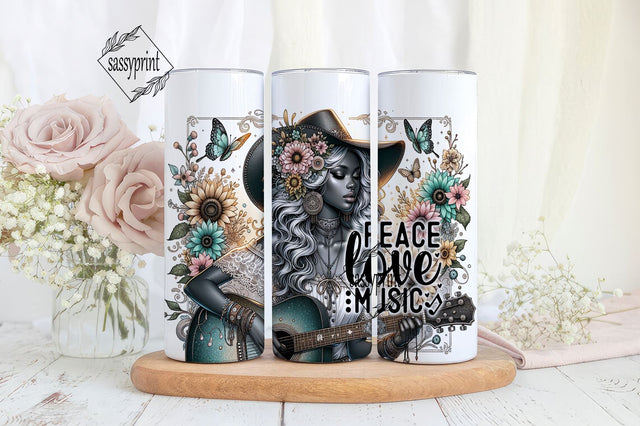 Peace love Music 20 Oz Skinny Sublimation Tumbler PNG, Positive Tumbler Design, Music Lover Tumbler Wrap Digital Sublimation design Sublimation sassyprint 