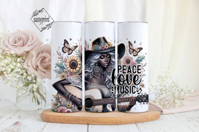 Peace love Music 20 Oz Skinny Sublimation Tumbler PNG, Positive Tumbler Design, Music Lover Tumbler Wrap Digital Sublimation design Sublimation sassyprint 