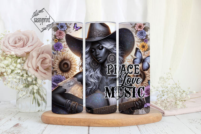 Peace love Music 20 Oz Skinny Sublimation Tumbler PNG, Positive Tumbler Design, Music Lover Tumbler Wrap Digital Sublimation design Sublimation sassyprint 