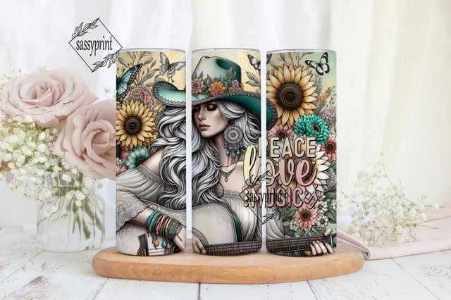 Peace love Music 20 Oz Skinny Sublimation Tumbler PNG, Positive Tumbler Design, Music Lover Tumbler Wrap Digital Sublimation design Sublimation sassyprint 