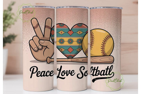 Peace Love Softball 20oz Tumbler Wrap Sublimation PixelChick 