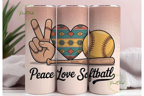 Peace Love Softball 20oz Tumbler Wrap Sublimation PixelChick 