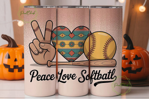 Peace Love Softball 20oz Tumbler Wrap Sublimation PixelChick 