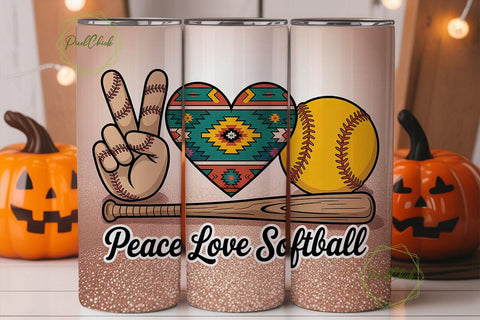 Peace Love Softball 20oz Tumbler Wrap Sublimation PixelChick 