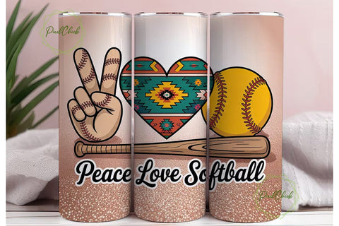 Peace Love Softball 20oz Tumbler Wrap Sublimation PixelChick 