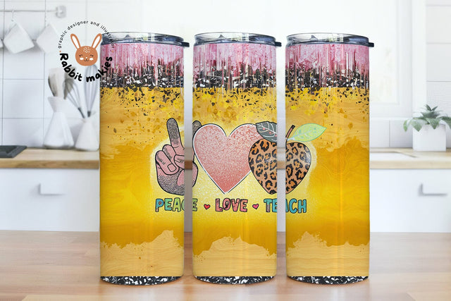 Peace Love Teach 20 Oz Skinny Tumbler Wrap PNG Sublimation Rabbitmakies 
