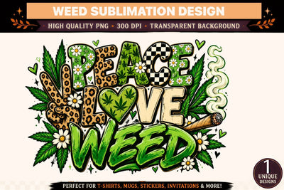 Peace Love Weed PNG, Retro Cannabis Sublimation Design, Green Weed DTF Shirt PNG, Leopard Print Cannabis Digital Download Sublimation BlackCatsMedia 