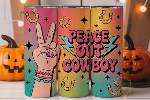 Peace Out Cowboy 20oz Tumbler Wrap Sublimation PixelChick 