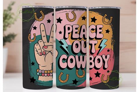 Peace Out Cowboy 20oz Tumbler Wrap Sublimation PixelChick 